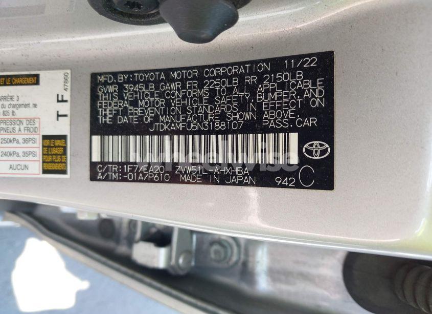 Photo 9 of 2022 Toyota Prius XLE (VIN JTDKAMFU5N3188107)