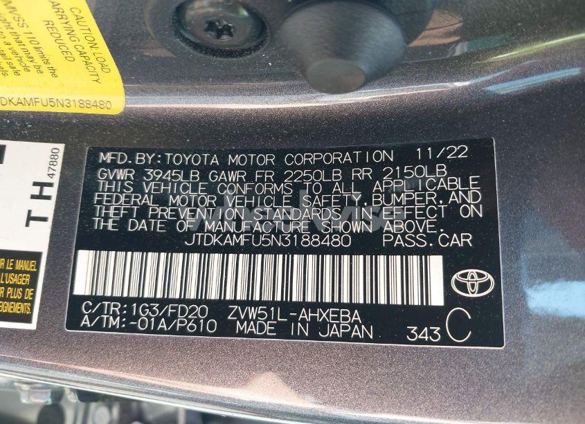 Photo 9 of 2022 Toyota Prius LE (VIN JTDKAMFU5N3188480)