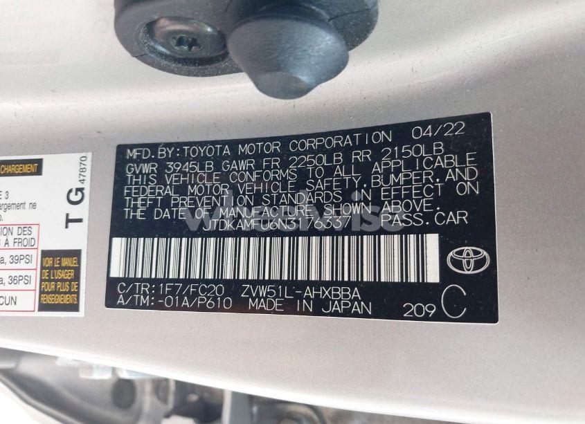 Photo 9 of 2022 Toyota Prius L (VIN JTDKAMFU6N3176337)
