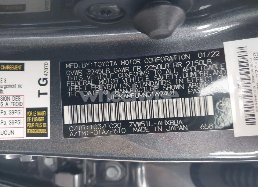 Photo 9 of 2022 Toyota Prius L (VIN JTDKAMFU9N3169401)