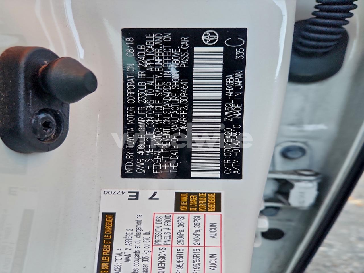 Photo 12 of 2018 TOYOTA PRIUS PRIME (VIN JTDKARFP2J3094641)