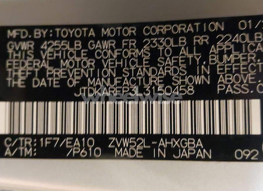 Photo 9 of 2020 Toyota Prius PRIME XLE (VIN JTDKARFP3L3150458)