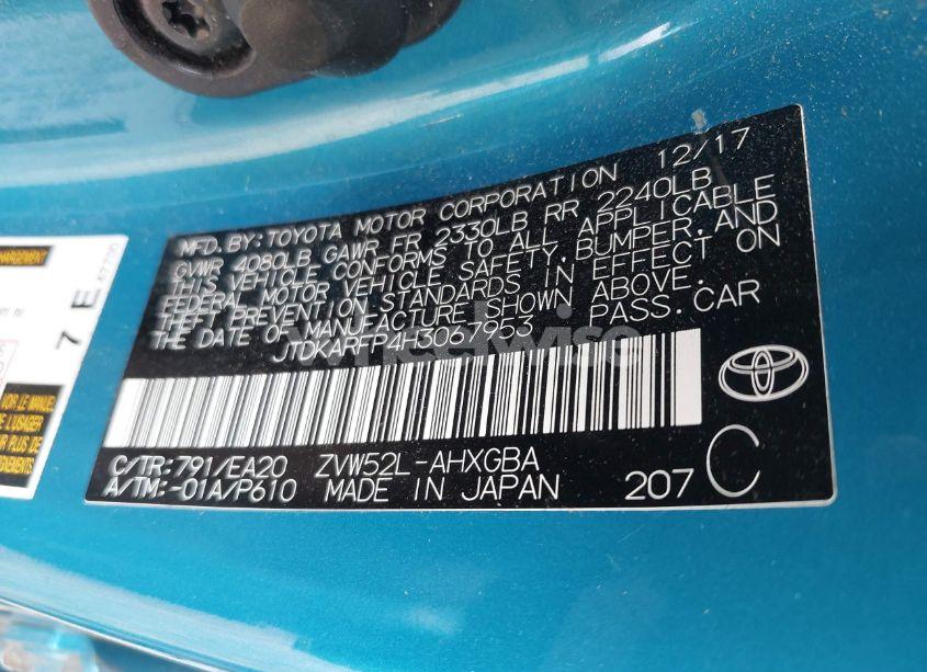 Photo 9 of 2017 Toyota Prius PRIME PREMIUM (VIN JTDKARFP4H3067953)