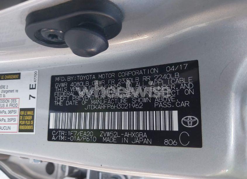 Photo 9 of 2017 Toyota Prius PRIME PREMIUM (VIN JTDKARFP6H3021962)