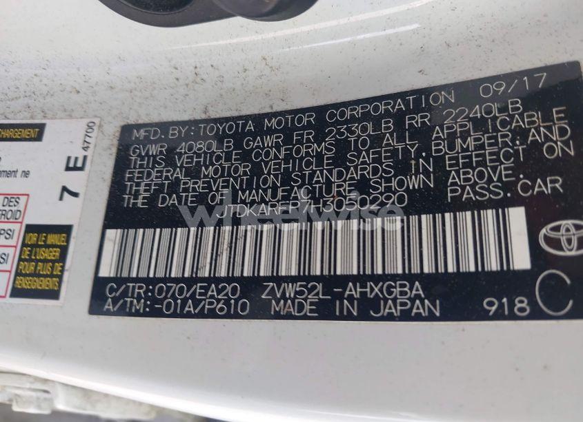 Photo 9 of 2017 Toyota Prius PRIME ADVANCED (VIN JTDKARFP7H3050290)