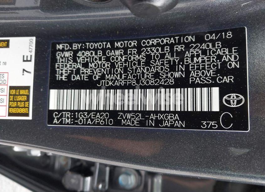 Photo 9 of 2018 Toyota Prius PRIME PREMIUM (VIN JTDKARFP8J3082428)