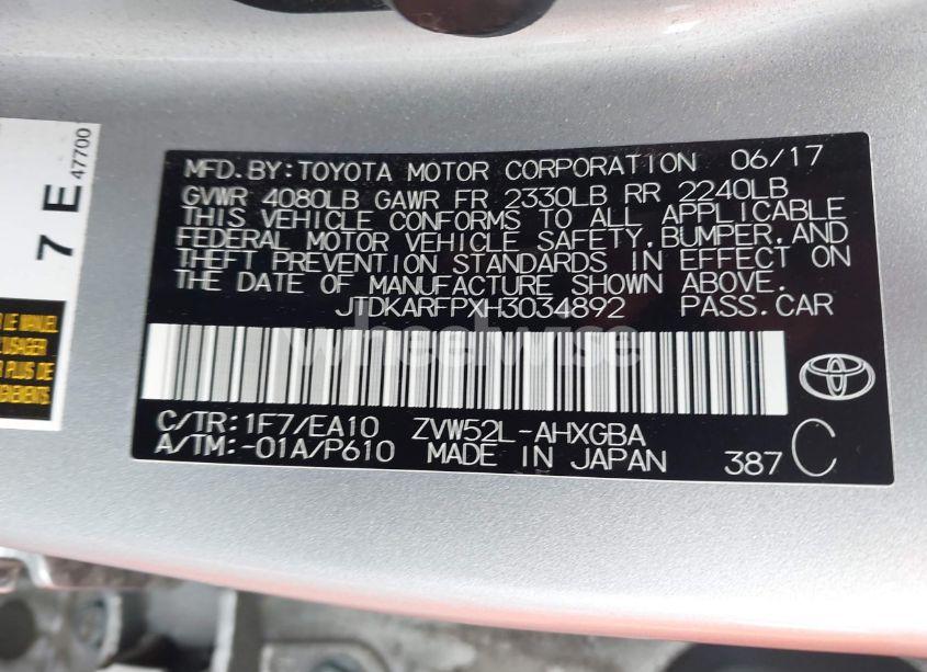 Photo 9 of 2017 Toyota Prius PRIME ADVANCED/PLUS/PREMIUM (VIN JTDKARFPXH3034892)