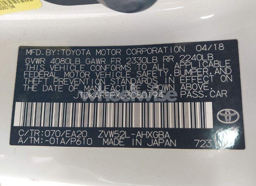 Photo 9 of 2018 Toyota Prius PRIME PREMIUM (VIN JTDKARFPXJ3080194)