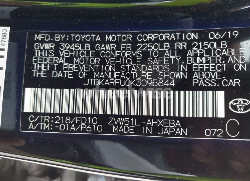 Photo 9 of 2019 Toyota Prius LE (VIN JTDKARFU0K3095844)