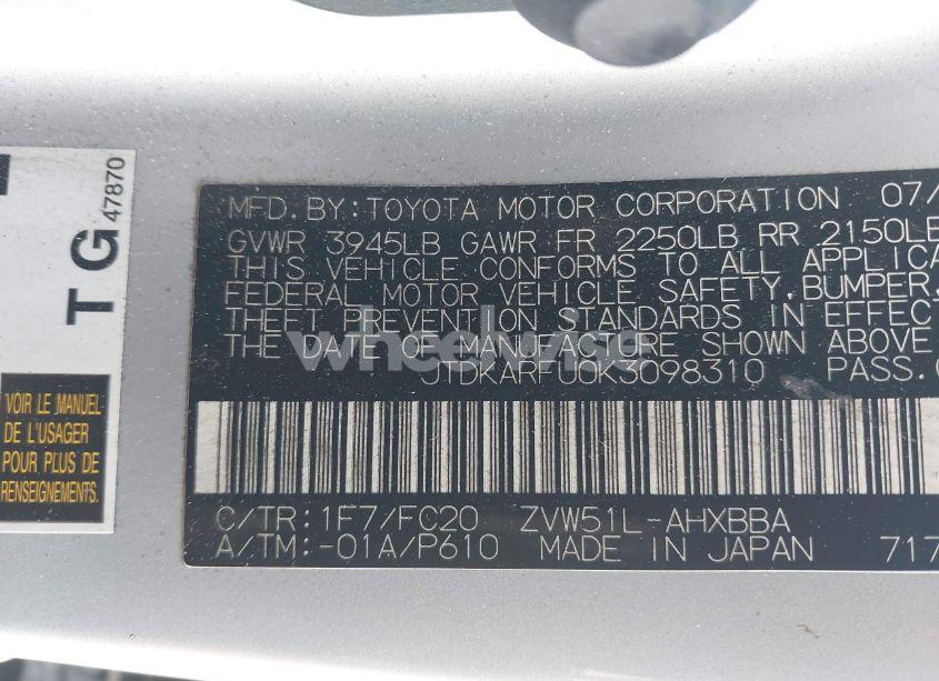 Photo 9 of 2019 Toyota Prius L ECO (VIN JTDKARFU0K3098310)