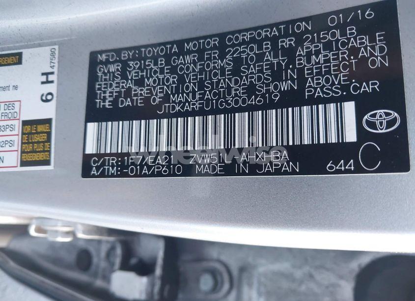 Photo 9 of 2016 Toyota Prius (VIN JTDKARFU1G3004619)