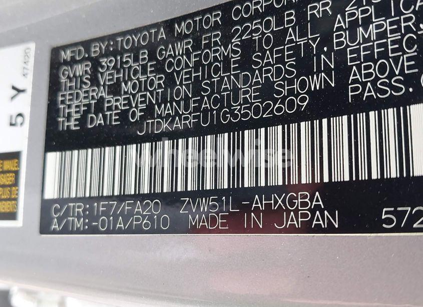 Photo 9 of 2016 Toyota Prius THREE (VIN JTDKARFU1G3502609)