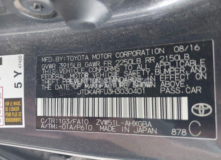 Photo 9 of 2017 Toyota Prius THREE (VIN JTDKARFU3H3030401)