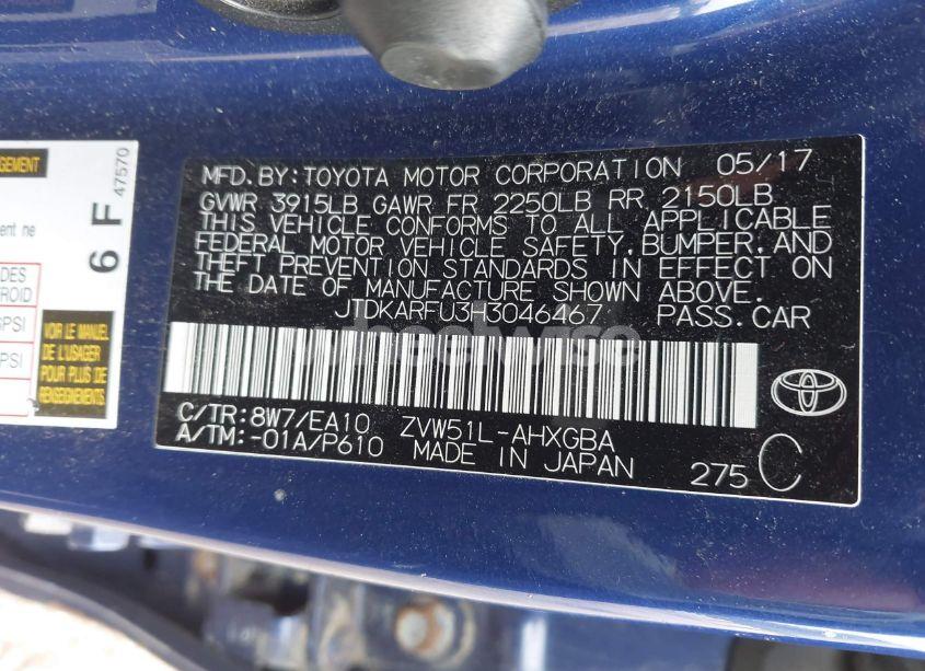 Photo 9 of 2017 Toyota Prius FOUR (VIN JTDKARFU3H3046467)