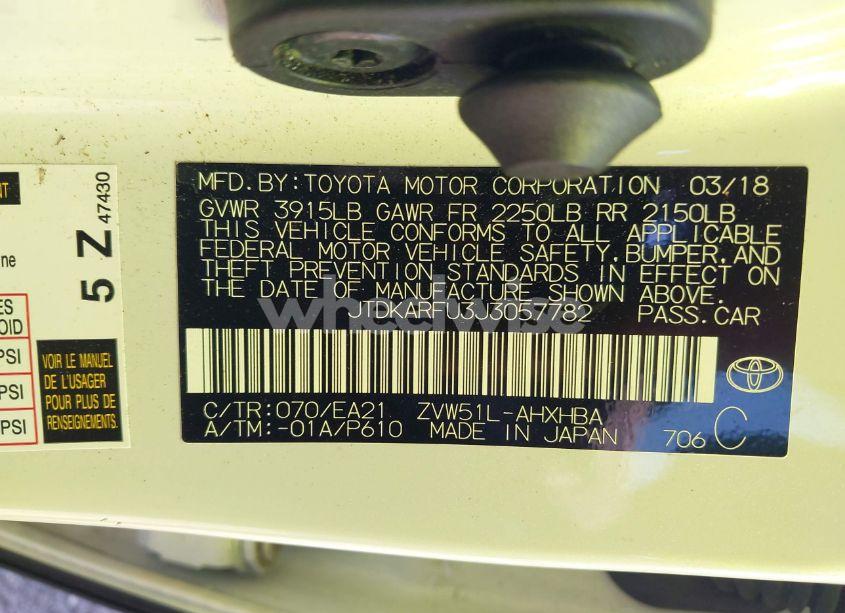 Photo 9 of 2018 Toyota Prius THREE TOURING (VIN JTDKARFU3J3057782)