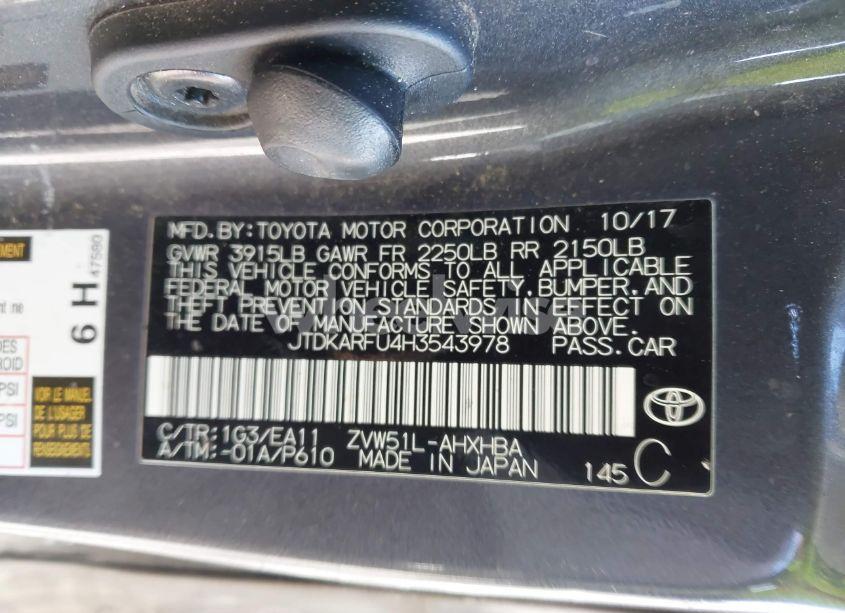 Photo 9 of 2017 Toyota Prius FOUR TOURING (VIN JTDKARFU4H3543978)