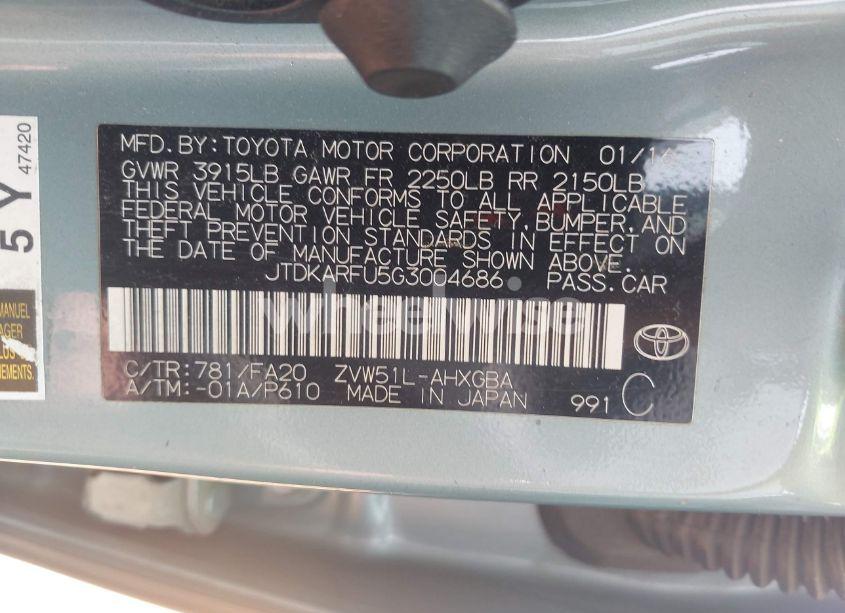 Photo 9 of 2016 Toyota Prius THREE (VIN JTDKARFU5G3004686)