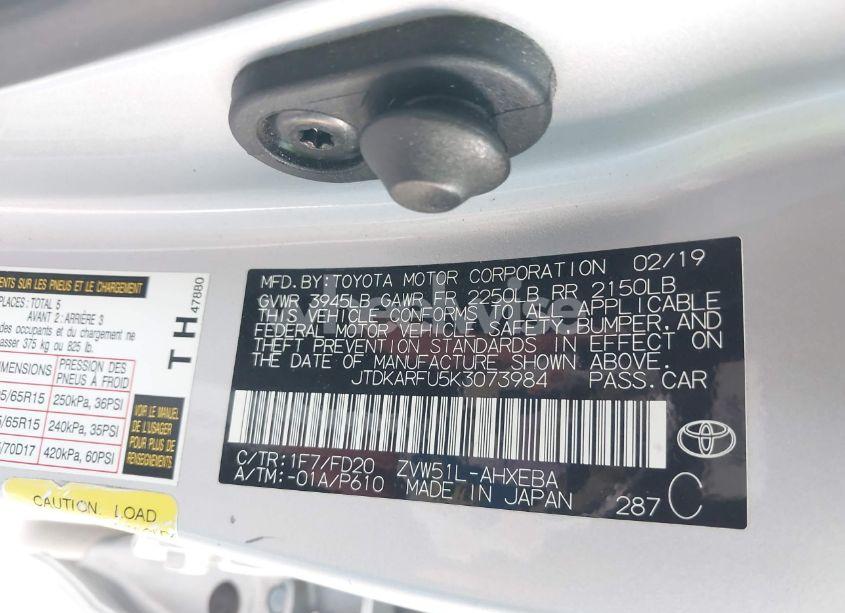 Photo 9 of 2019 Toyota Prius LE (VIN JTDKARFU5K3073984)