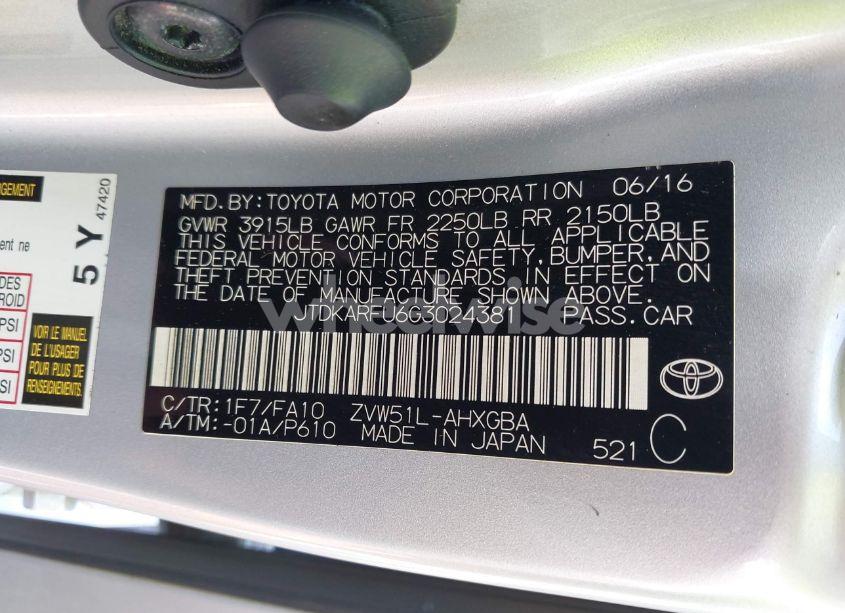 Photo 9 of 2016 Toyota Prius THREE (VIN JTDKARFU6G3024381)