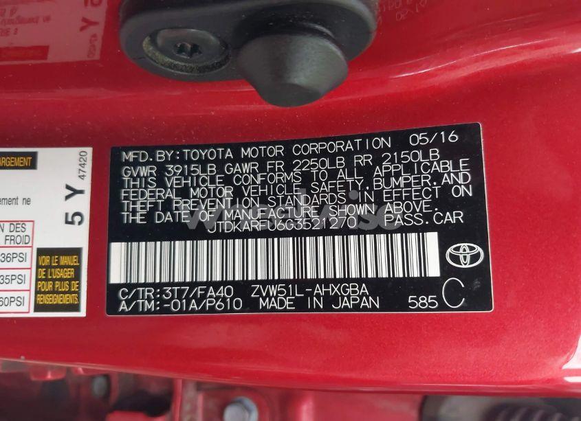 Photo 9 of 2016 Toyota Prius THREE (VIN JTDKARFU6G3521270)