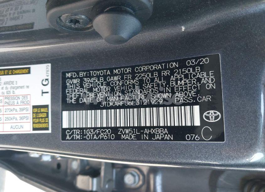 Photo 9 of 2020 Toyota Prius L ECO (VIN JTDKARFU6L3121929)