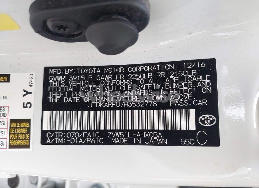 Photo 9 of 2017 Toyota Prius THREE (VIN JTDKARFU7H3532778)