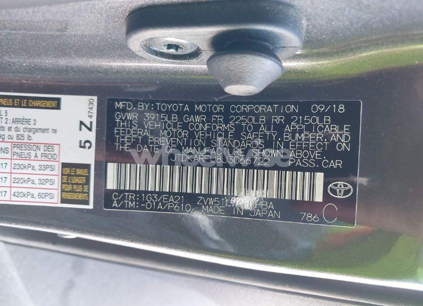 Photo 9 of 2018 Toyota Prius THREE TOURING (VIN JTDKARFU8J3066722)