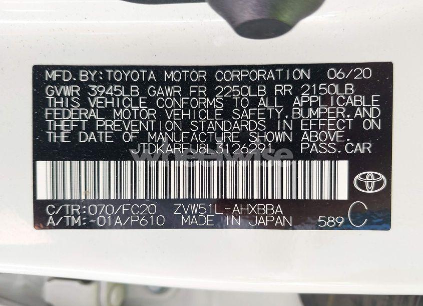 Photo 9 of 2020 Toyota Prius L ECO (VIN JTDKARFU8L3126291)