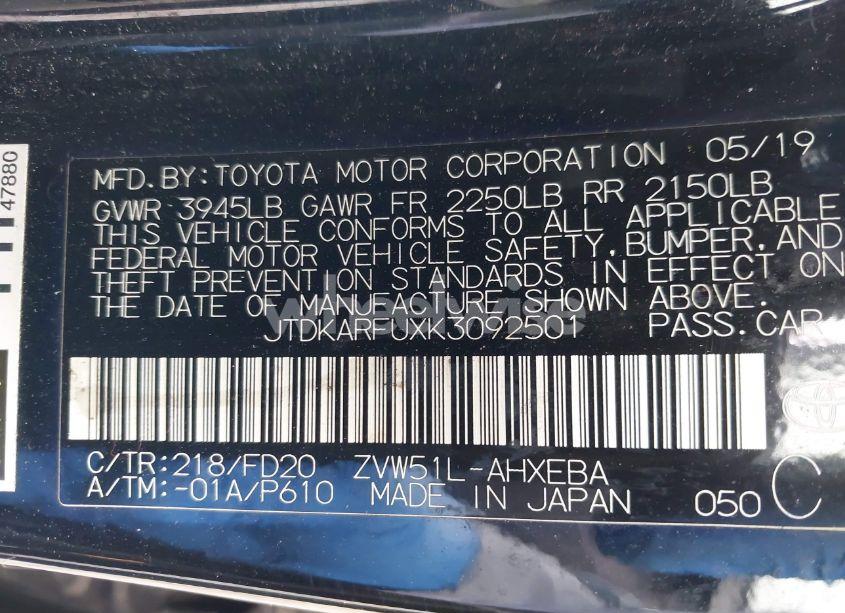 Photo 9 of 2019 Toyota Prius LE (VIN JTDKARFUXK3092501)