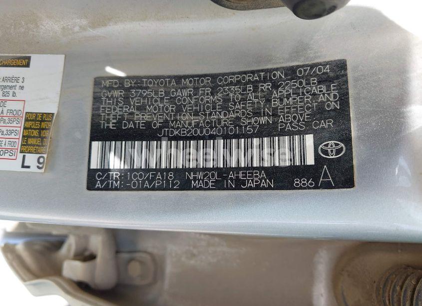 Photo 9 of 2004 Toyota Prius (VIN JTDKB20U040101157)