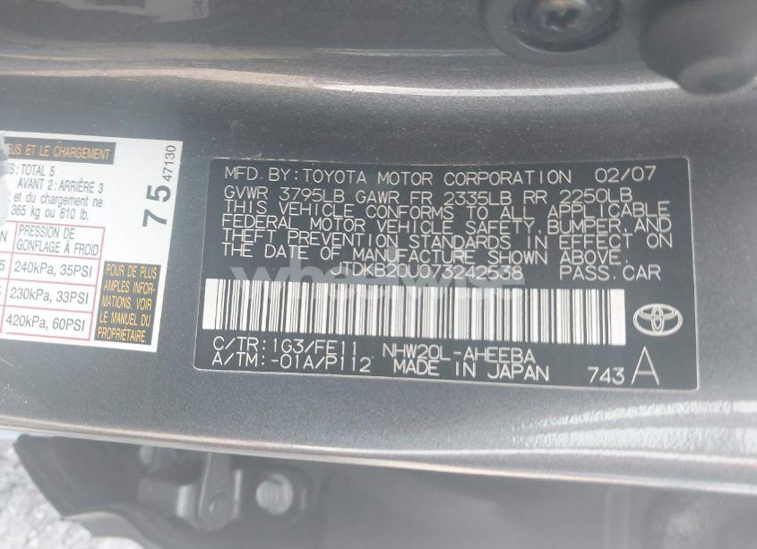 Photo 9 of 2007 Toyota Prius (VIN JTDKB20U073242538)