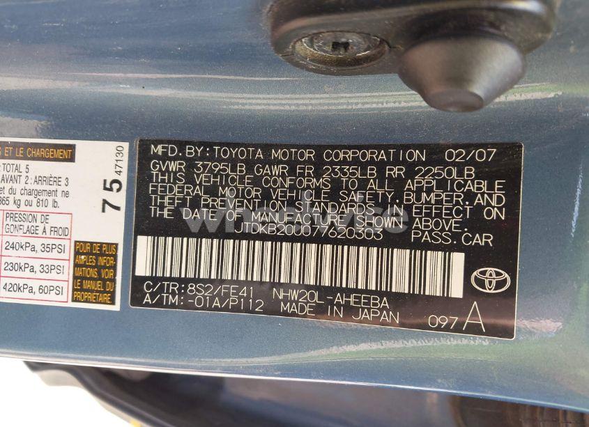 Photo 9 of 2007 Toyota Prius (VIN JTDKB20U077620303)