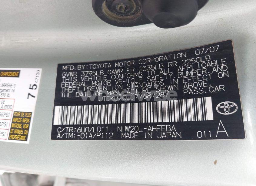 Photo 9 of 2007 Toyota Prius (VIN JTDKB20U077687287)