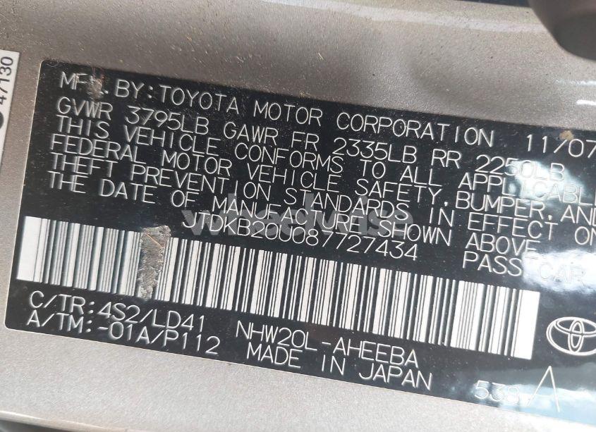 Photo 9 of 2008 Toyota Prius (VIN JTDKB20U087727434)