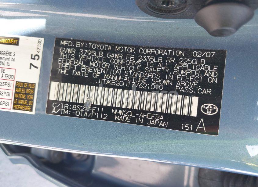 Photo 9 of 2007 Toyota Prius (VIN JTDKB20U177621010)