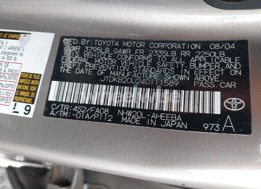 Photo 9 of 2004 Toyota Prius (VIN JTDKB20U240111589)