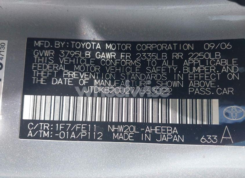 Photo 9 of 2007 Toyota Prius (VIN JTDKB20U277563022)