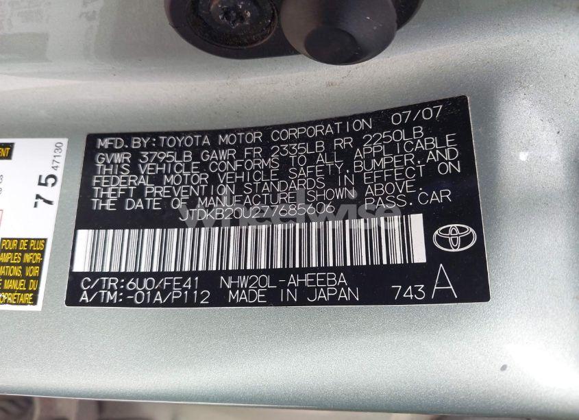Photo 9 of 2007 Toyota Prius (VIN JTDKB20U277685606)