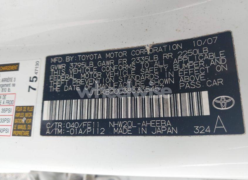Photo 9 of 2008 Toyota Prius STANDARD/TOURING (VIN JTDKB20U383335457)
