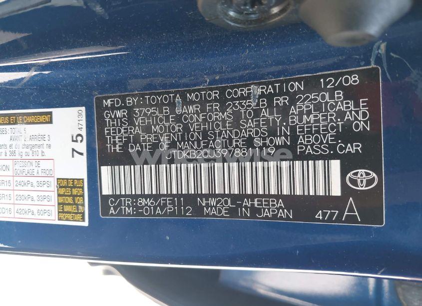 Photo 9 of 2009 Toyota Prius (VIN JTDKB20U397881119)