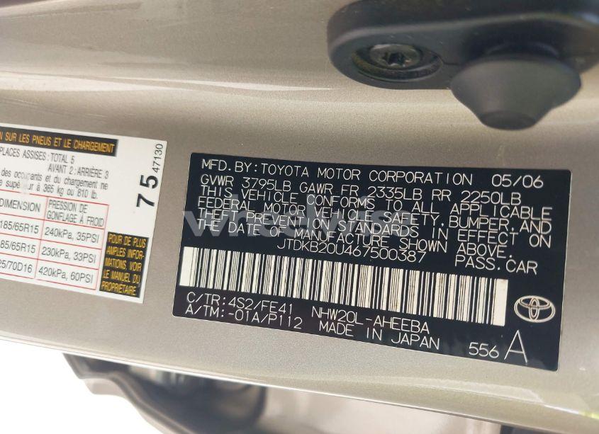 Photo 9 of 2006 Toyota Prius (VIN JTDKB20U467500387)