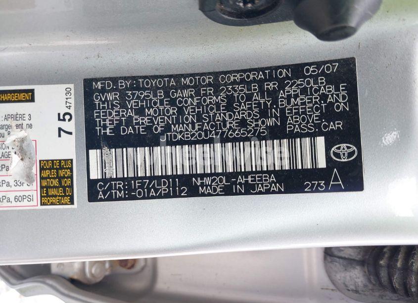 Photo 9 of 2007 Toyota Prius (VIN JTDKB20U477665275)