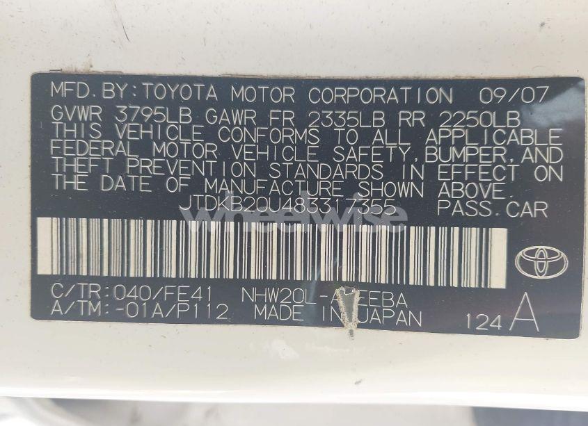 Photo 9 of 2008 Toyota Prius STANDARD/TOURING (VIN JTDKB20U483317355)