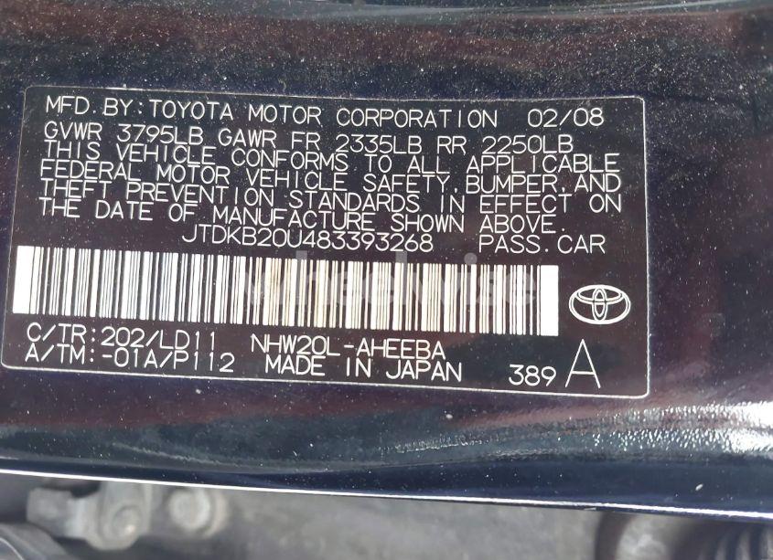 Photo 9 of 2008 Toyota Prius (VIN JTDKB20U483393268)