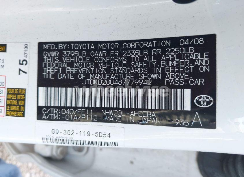 Photo 9 of 2008 Toyota Prius STANDARD (VIN JTDKB20U487779942)