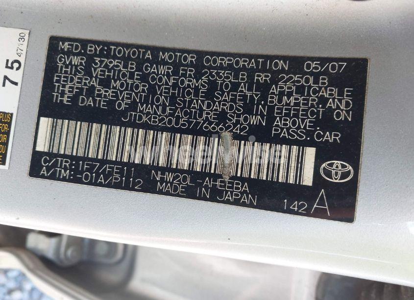 Photo 9 of 2007 Toyota Prius TOURING (VIN JTDKB20U577666242)