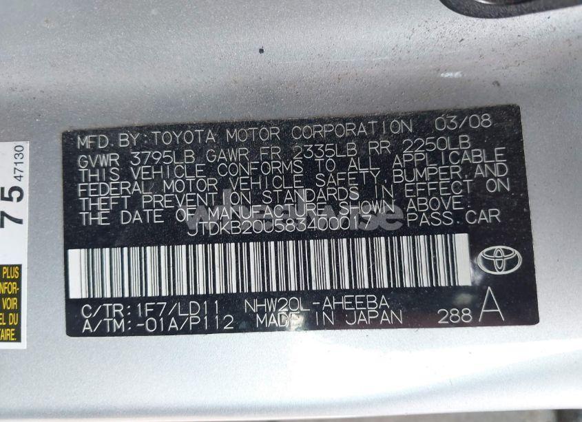 Photo 9 of 2008 Toyota Prius (VIN JTDKB20U583400017)