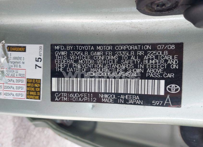 Photo 9 of 2008 Toyota Prius (VIN JTDKB20U583454594)