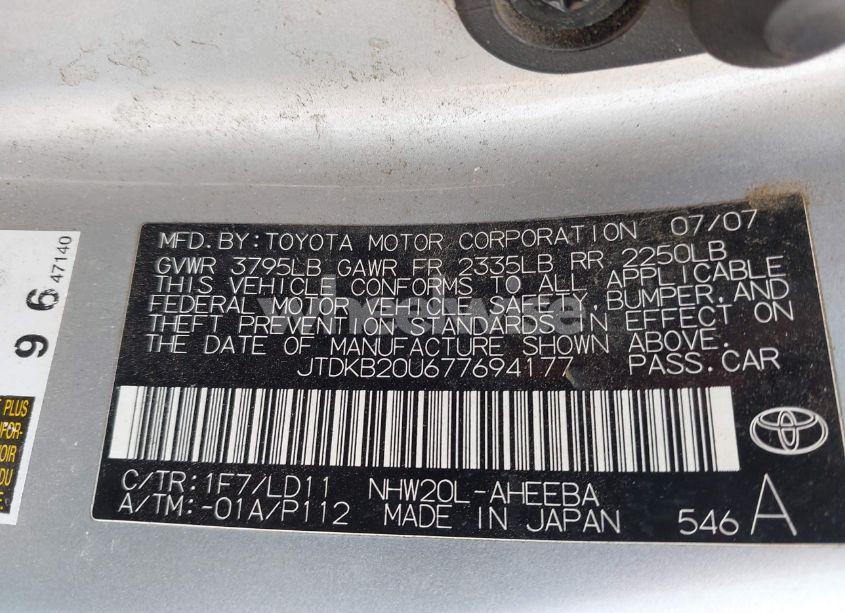 Photo 9 of 2007 Toyota Prius TOURING (VIN JTDKB20U677694177)