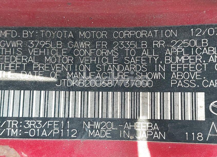 Photo 9 of 2008 Toyota Prius (VIN JTDKB20U687737000)